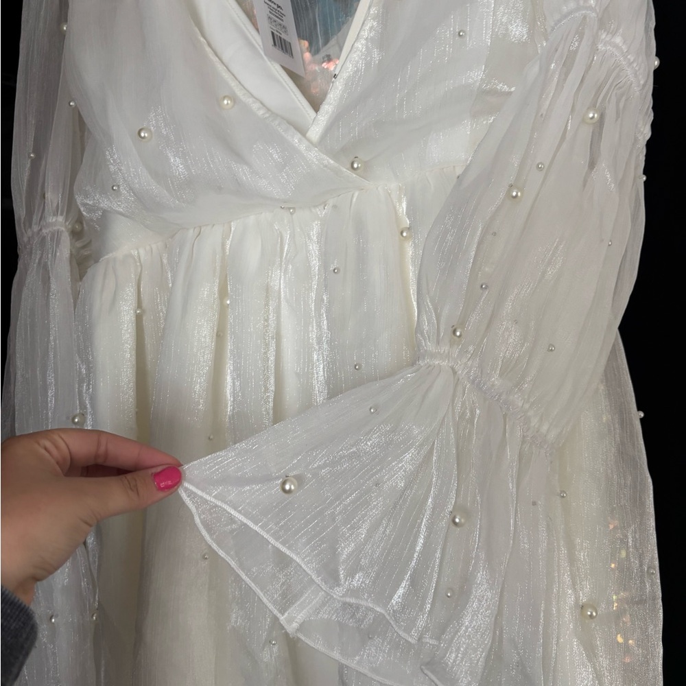 Showpo White Sheer Pearl-Embellished Dress - Picture 6 of 6